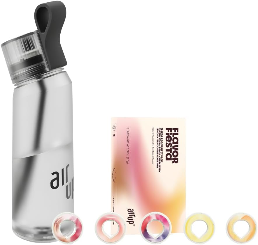 air up® water bottle (22 oz) for school, sports, gym | includes 5 scent pods & straw | flavored bottle in white – also for kids, boys, girls | no calories, sugar-free and suitable for carbonation