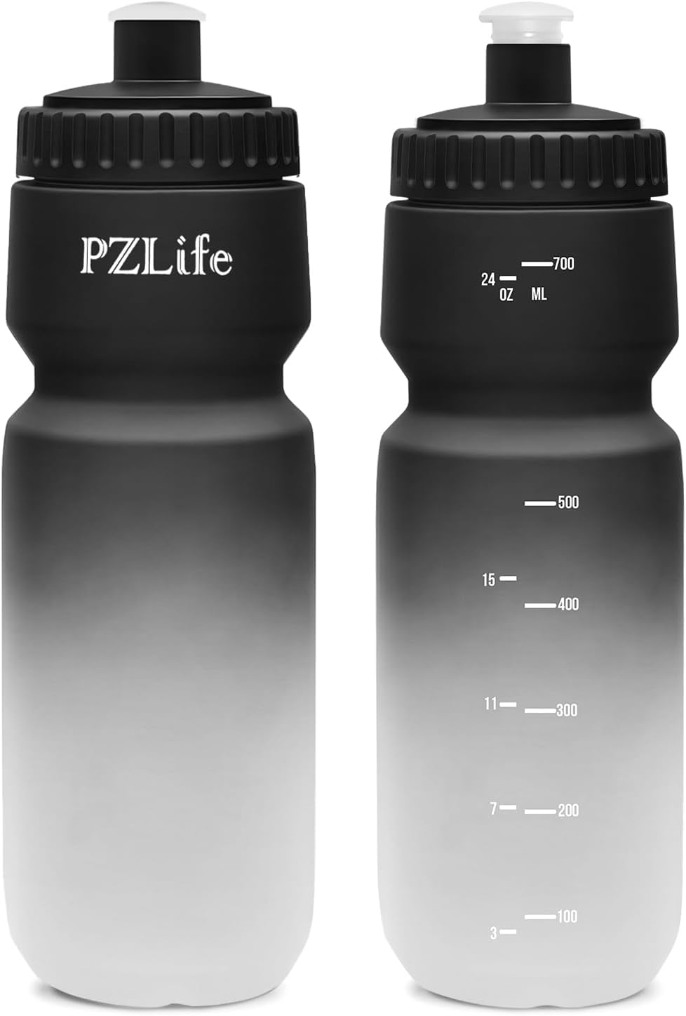 24 oz Bike Water Bottle, Easy Squeeze Cycling & Sports Bottle, BPA Free, Leak Proof with Pull Top Lid, Capacity Scale, for Bicycle, Gym, Running