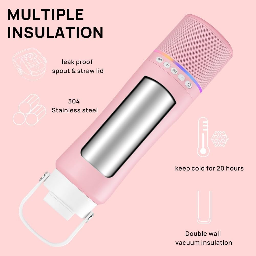 Travel Mug with Portable Bluetooth Speaker - Modular Steel Water Bottle w/Handle and Speaker, Insulated Mug for Camping Sports Beach