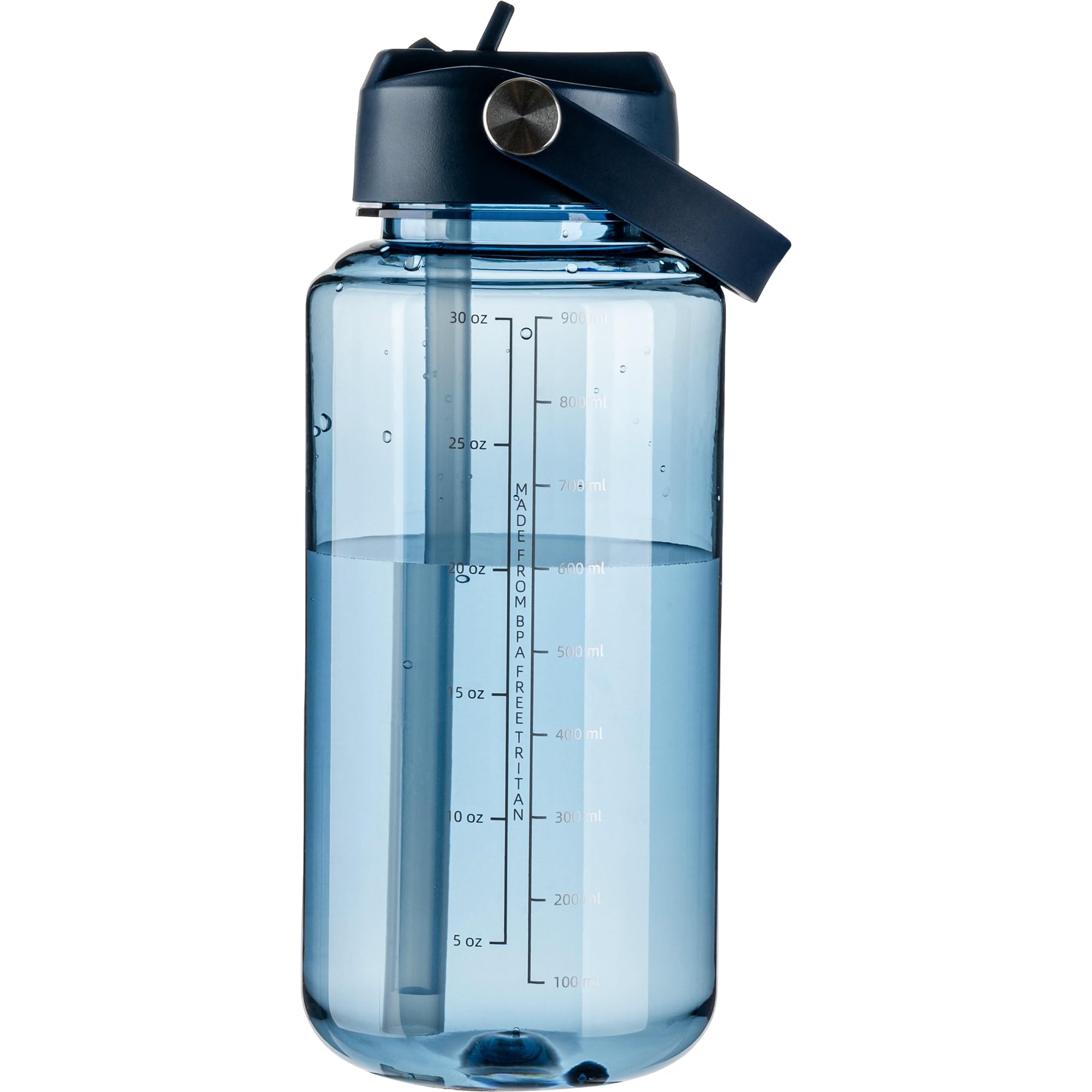 OLDLEY 32 oz Clear Water Bottle with Straw,Tritan BPA-Free, Wide Mouth, Leak Proof - for Gym, Travel, Home, School, Office (Army Green)