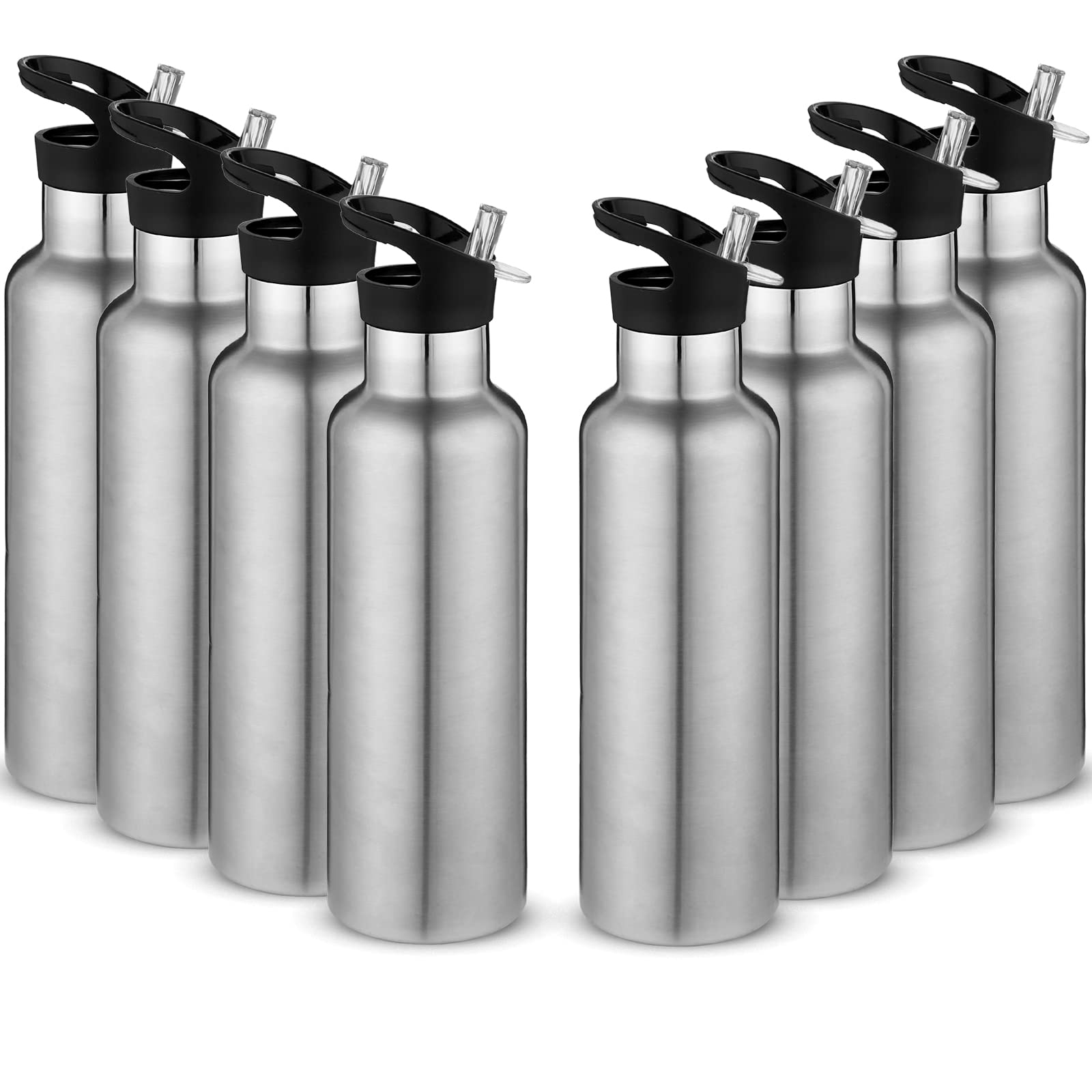 Neihepal 24oz Insulated Water Bottles Bulk 8 Pack,Stainless Steel Double Wall Sport Bottle with Straw Lid,Metal Cup Reusable Thermoses with Hand Cap for School,Cyclists,Hikers,Gift(Mix Color,8 Count)