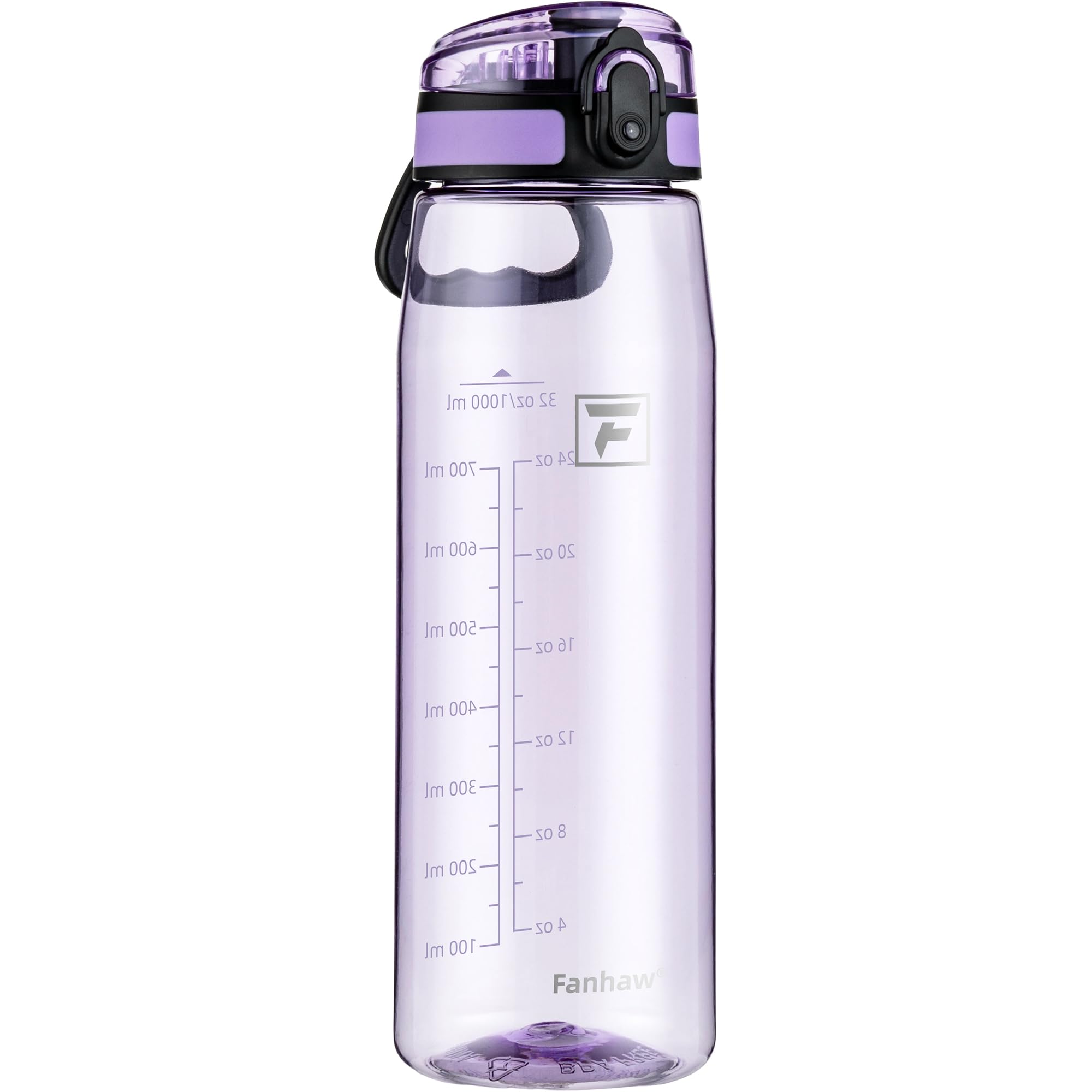 Fanhaw 32 oz Tritan Water Bottle with Chug Lid - Clear, BPA-Free, Lightweight, Wide Mouth, Leak-Proof, Perfect for Gym, Travel, School, Office, and Sports (Clear & Black)