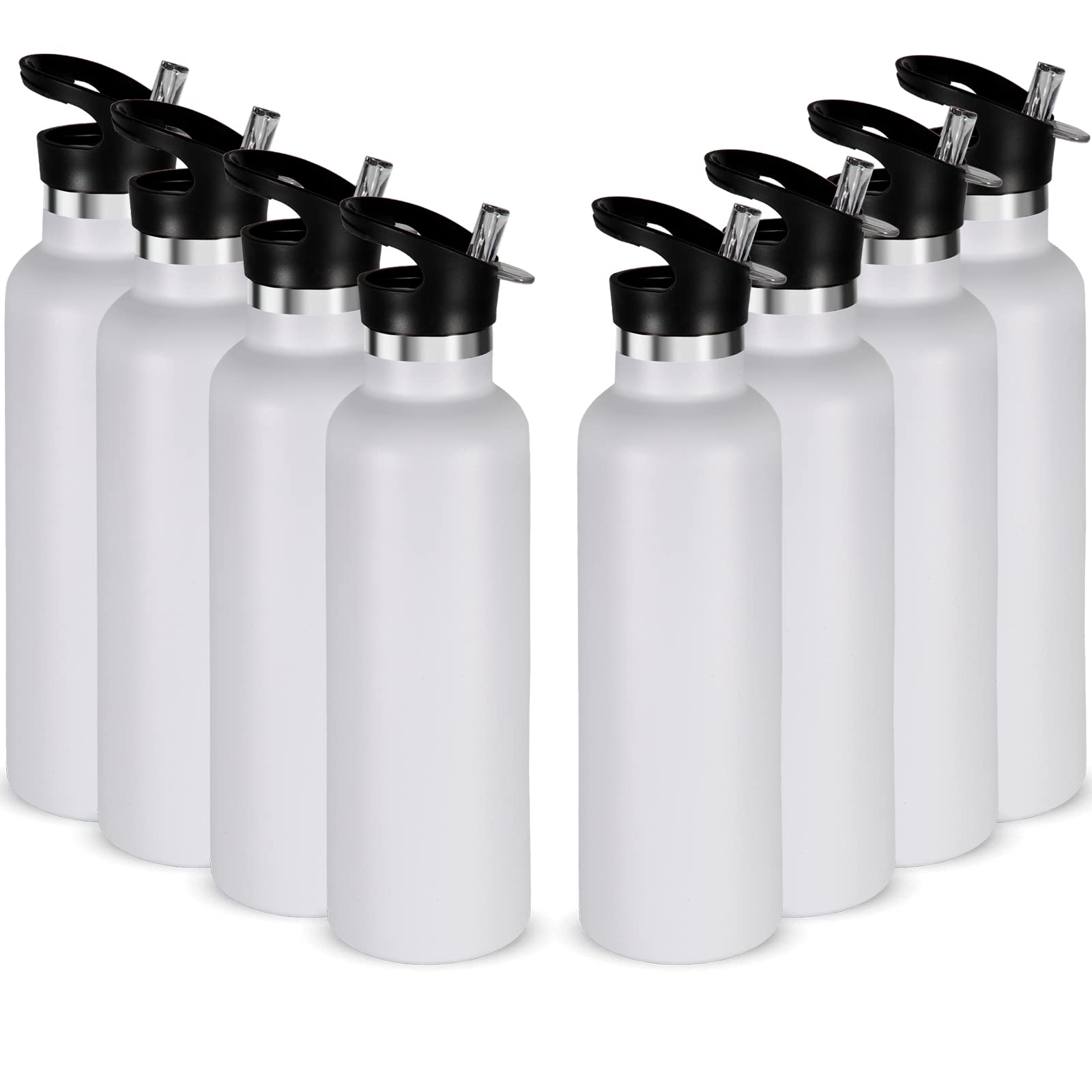 Neihepal 24oz Insulated Water Bottles Bulk 8 Pack,Stainless Steel Double Wall Sport Bottle with Straw Lid,Metal Cup Reusable Thermoses with Hand Cap for School,Cyclists,Hikers,Gift(Mix Color,8 Count)