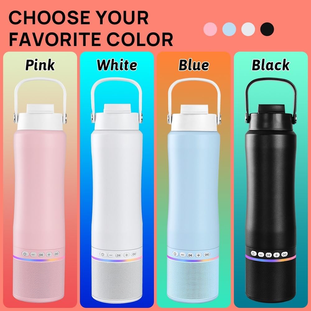 Travel Mug with Portable Bluetooth Speaker - Modular Steel Water Bottle w/Handle and Speaker, Insulated Mug for Camping Sports Beach