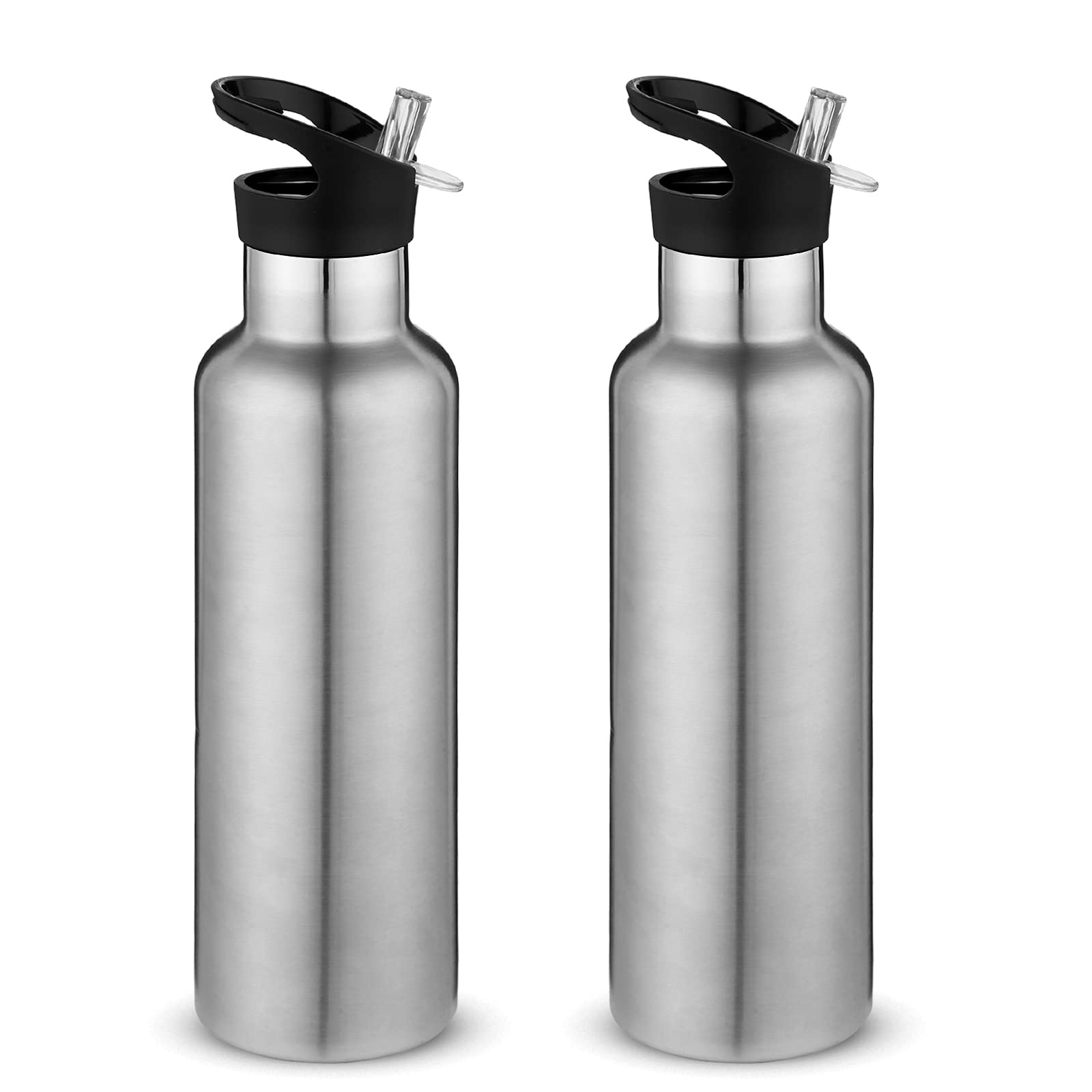 Neihepal 24oz Insulated Water Bottles Bulk 8 Pack,Stainless Steel Double Wall Sport Bottle with Straw Lid,Metal Cup Reusable Thermoses with Hand Cap for School,Cyclists,Hikers,Gift(Mix Color,8 Count)