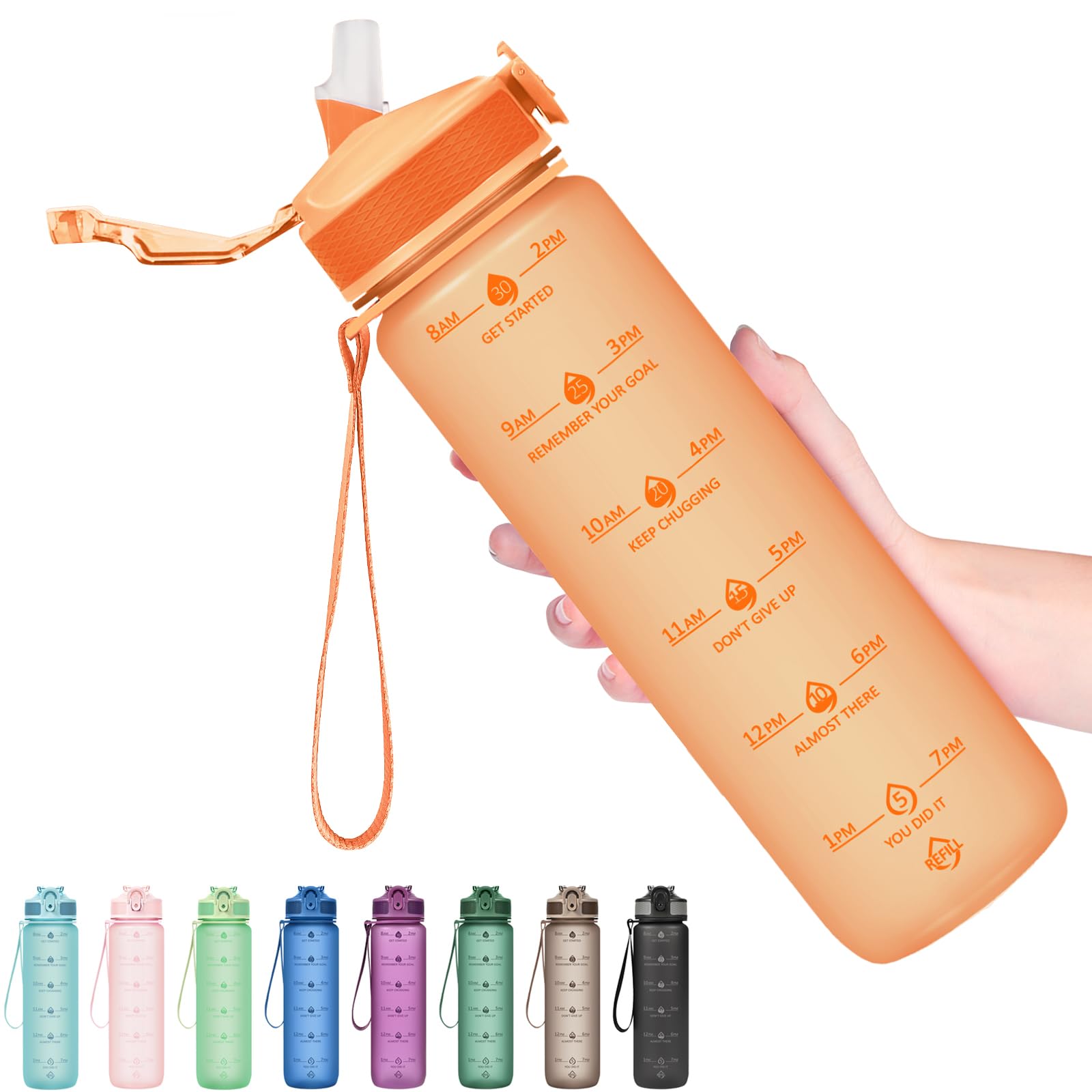 Hyeta 32oz Water Bottles with Straw - Stay Motivated and Hydrated with Convenient Times to Drink Markings, Durable, Leak-proof