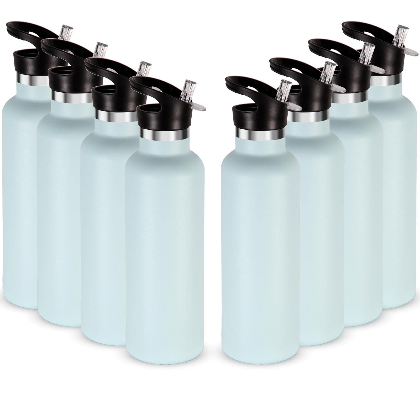 Neihepal 24oz Insulated Water Bottles Bulk 8 Pack,Stainless Steel Double Wall Sport Bottle with Straw Lid,Metal Cup Reusable Thermoses with Hand Cap for School,Cyclists,Hikers,Gift(Mix Color,8 Count)