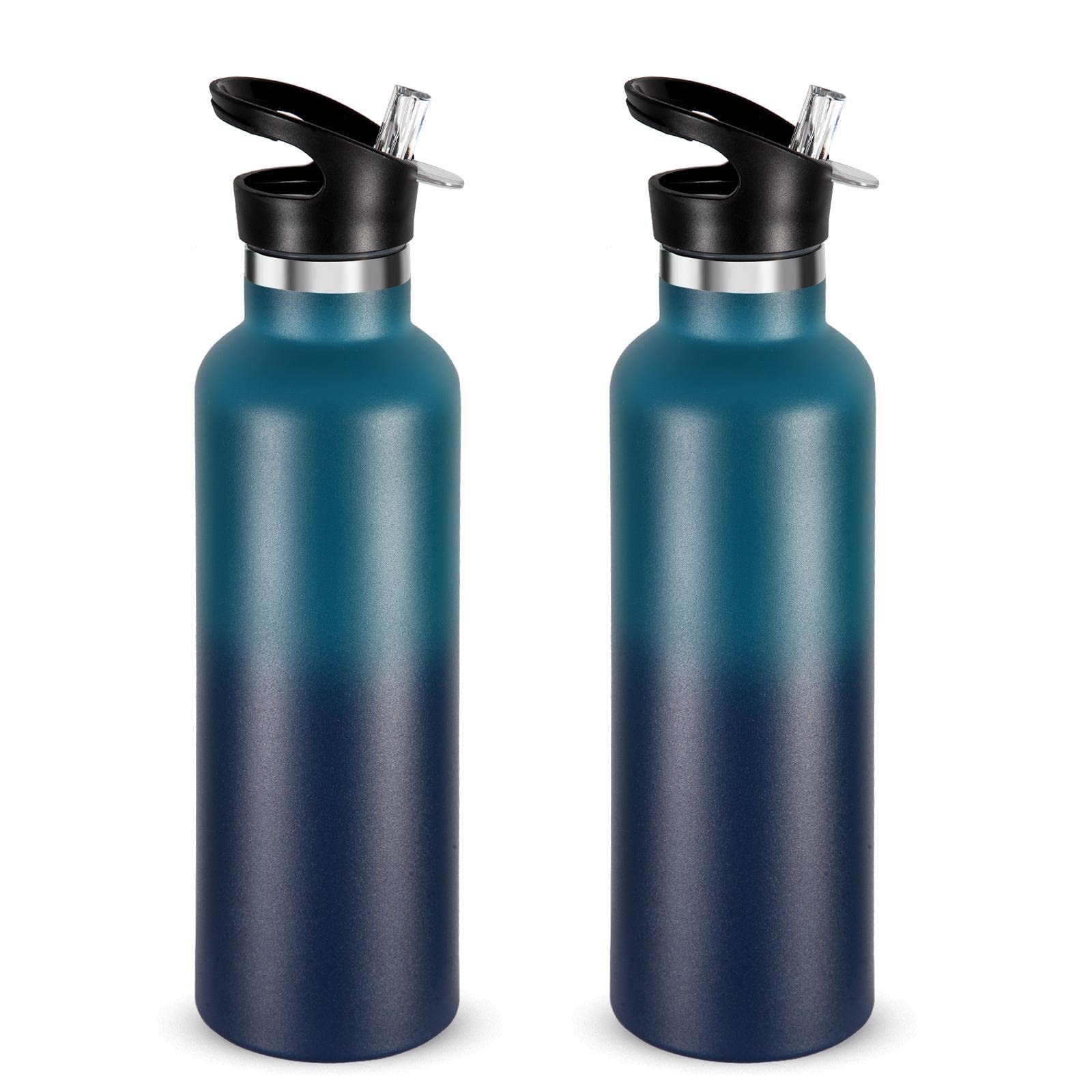 Neihepal 24oz Insulated Water Bottles Bulk 8 Pack,Stainless Steel Double Wall Sport Bottle with Straw Lid,Metal Cup Reusable Thermoses with Hand Cap for School,Cyclists,Hikers,Gift(Mix Color,8 Count)