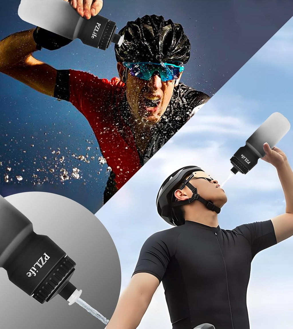 24 oz Bike Water Bottle, Easy Squeeze Cycling & Sports Bottle, BPA Free, Leak Proof with Pull Top Lid, Capacity Scale, for Bicycle, Gym, Running