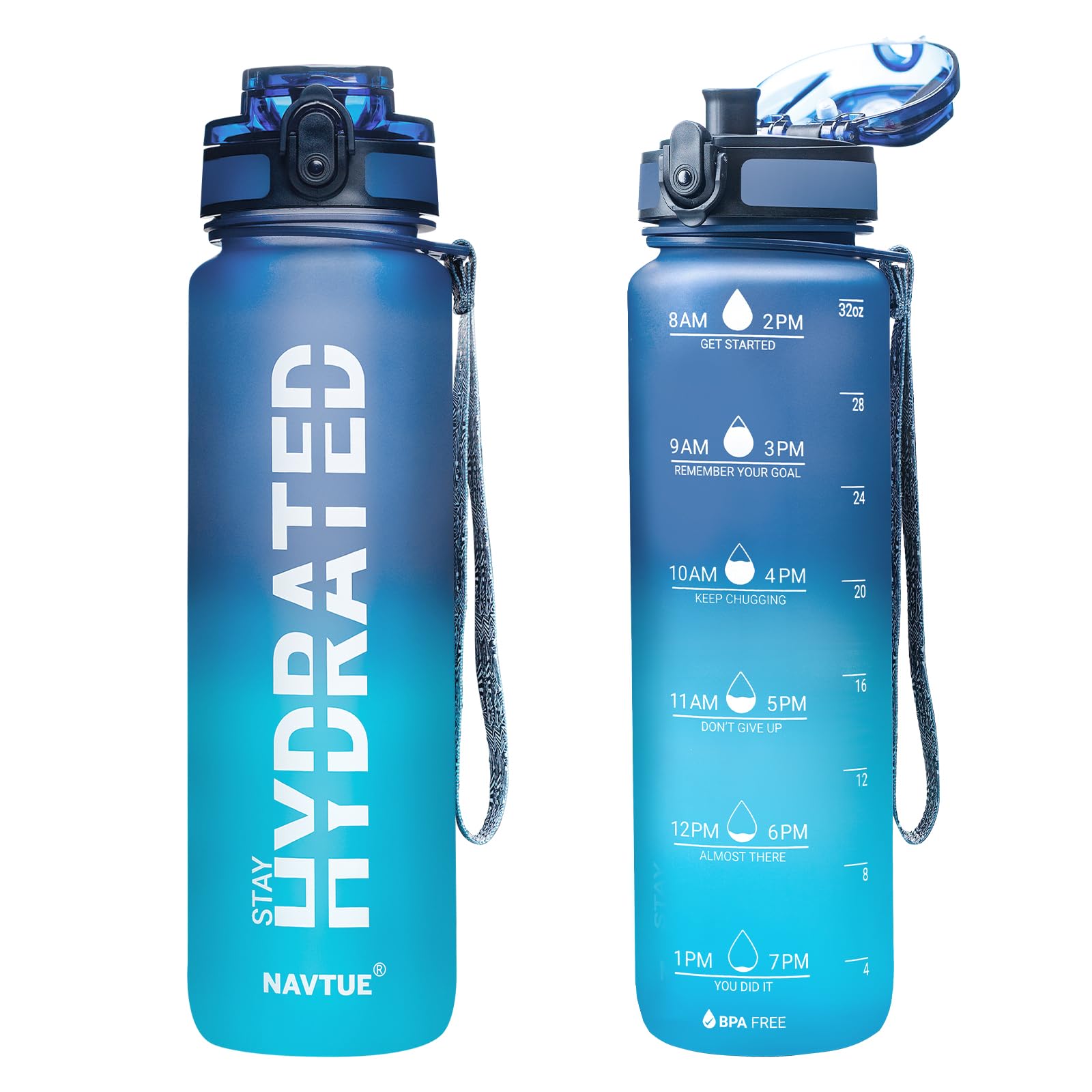 Water Bottle, 16OZ/ 500ML Sports Water Bottles with Time Marker Wide Mouth, Motivational and Leakproof Drink Bottle, BPA Free Tritan with Carry Strap for Gym Fitness Outdoor(1 Bottle)