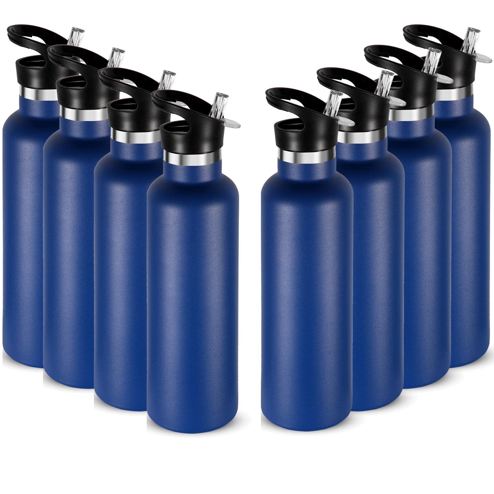 Neihepal 24oz Insulated Water Bottles Bulk 8 Pack,Stainless Steel Double Wall Sport Bottle with Straw Lid,Metal Cup Reusable Thermoses with Hand Cap for School,Cyclists,Hikers,Gift(Mix Color,8 Count)