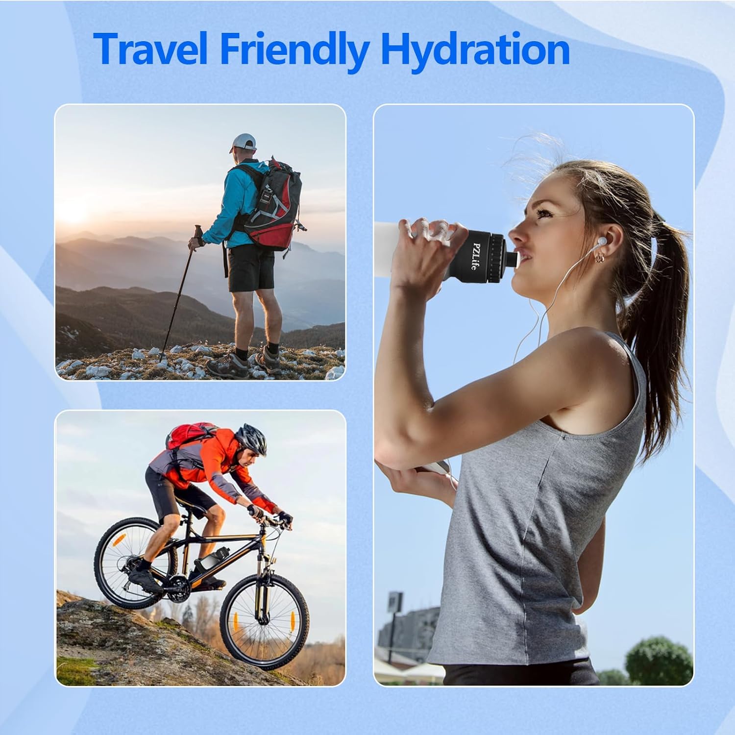 24 oz Bike Water Bottle, Easy Squeeze Cycling & Sports Bottle, BPA Free, Leak Proof with Pull Top Lid, Capacity Scale, for Bicycle, Gym, Running