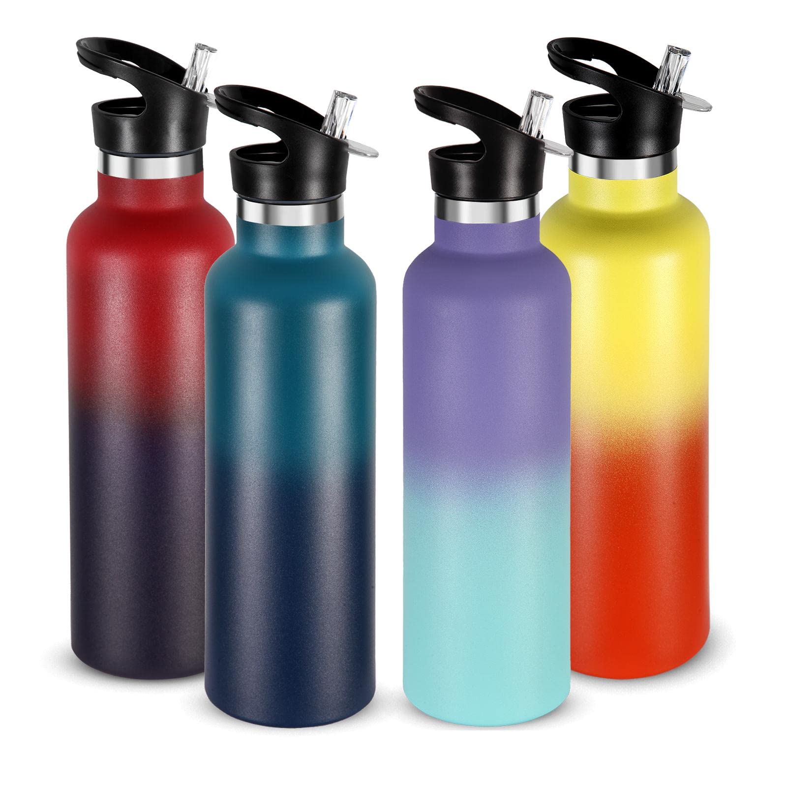 Neihepal 24oz Insulated Water Bottles Bulk 8 Pack,Stainless Steel Double Wall Sport Bottle with Straw Lid,Metal Cup Reusable Thermoses with Hand Cap for School,Cyclists,Hikers,Gift(Mix Color,8 Count)